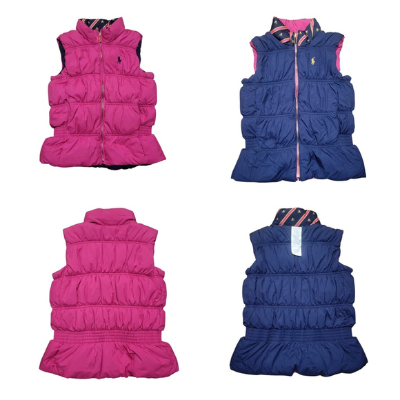Polo Ralph Lauren Other - Polo Ralph Lauren Girl Pink/Blue Reversible Full Zip Down Puffer Vest Size Small